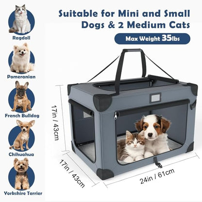 24 Inch Portable Collapsible Dog Crate, Foldable Soft Dog Kennel - Image 4