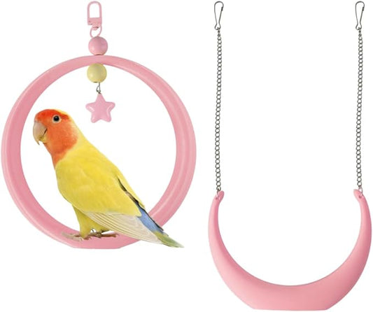 2PCS Bird Swing, Round & Half Moon Parrot Swing Perch by Unknown