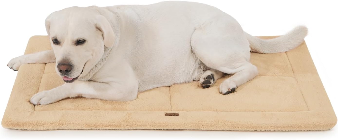 Made4Pets Dog Crate Pad Bed for Extra Large Dogs, Washable & Reversible, Anti-Slip Kennel Mat for Cozy Sleeping, Soft Fluffy Dog Bed for Indoor & Outdoor Use, 48"x30", Khaki
