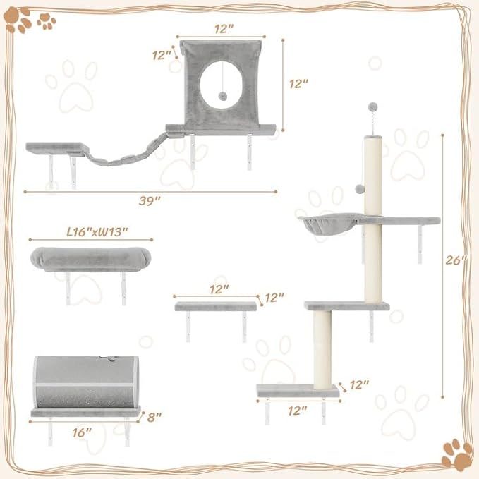 NUNU LAB 7-in-1 Cat Wall Shelves, Wall Mounted Cat Climber Set, Cat Furniture - Image 4