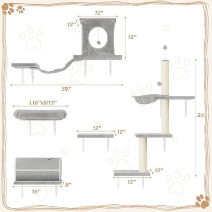 NUNU LAB 7-in-1 Cat Wall Shelves, Wall Mounted Cat Climber Set, Cat Furniture - Image 4