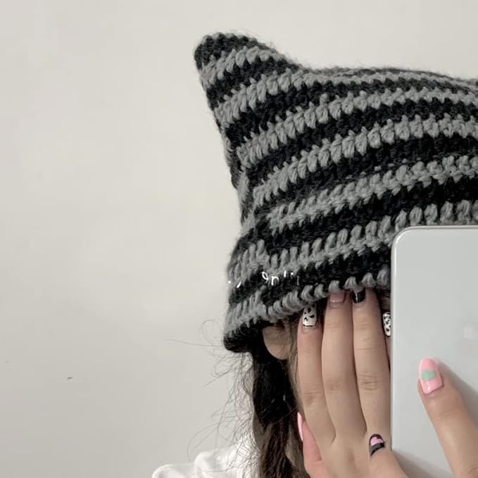 Crochet Hats for Women Cat Beanie Vintage Beanies Women Fox Hat Grunge - Image 6