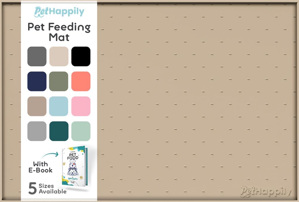 Dog Food Mat - 24x15 Raised Edges Dogs Mat for Food and Water Prevent Spill, Waterproof Cat Food Mats Protect Floors, Easy Clean Dog Bowl Mats for Food and Water, Silicone Pet Feeding Placemats Beige