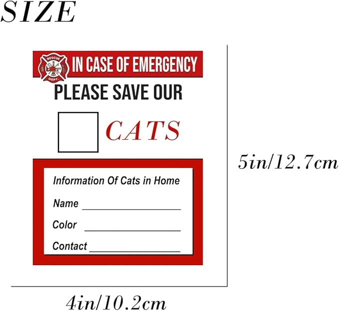 Emergency Pet Rescue Stickers – in Case of Emergency Save My Cat – Fire Safety - Image 2