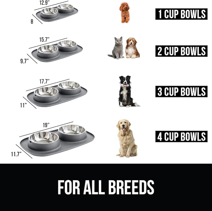 GORILLA GRIP Feeding Mat Bowl Set, 3 Cup 100% Waterproof BPA Free Silicone Base - Image 6