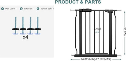 Narrow Baby Gate 24 Inch Small Black Tension Indoor Safety Gates Auto Close - Image 2