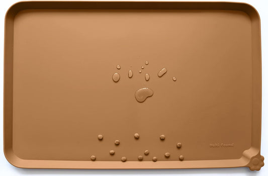Hoki Found L Silicone Pet Food Mats Tray - Non Slip Pet Dog Cat Bowl Mats Placemat - Dog Pet Cat Feeding Mat - Waterproof Dog Cat Food Mats -Pet Water Mats for Carpet -Butterscotch