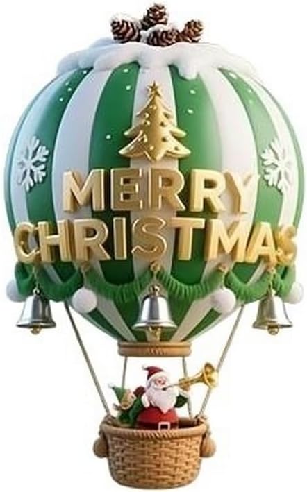 10 Pcs Christmas Hot Air Balloon Hanging Ornaments Green 2D Wooden Christmas - Image 6