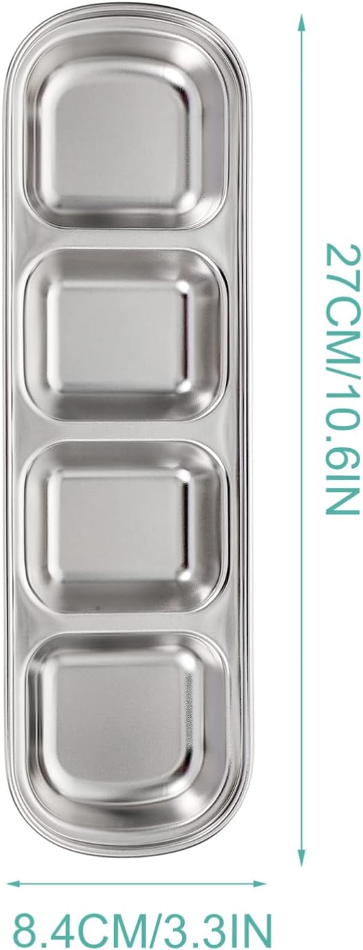 VILLCASE Stainless Steel Pet Feeding Tray 3-Compartment Multi-Grid Fodder Plate - Image 2