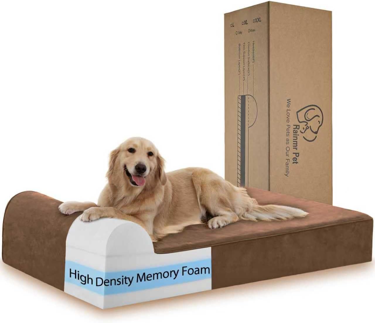 Large Orthopedic Dog Bed, 7" Memory Foam with Waterproof Liner, Chew Resistant Microsuede Cover, Removable and Washable, for Indoor, Outdoor, and Car Use, Nonskid Base, 48"x30" L Brown