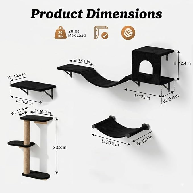 Wall Mounted Cat Furniture Set of 4 – 4 in 1 Cat Wall Shelves - Image 8
