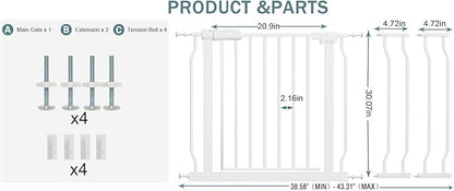 38-43 Inch Wide Baby Gate for Stairs Indoor Safety Gate for Toddlers Kids - Image 2