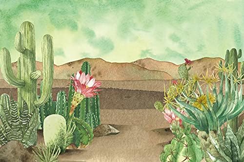 Renaiss 10x8ft Floral Cacti Backdrop Watercolor Aloes Cactus Flowers Desert Scenery Photography Background Botanical Mexican Fiesta Baby Shower Bridal Shower Birthday Party Decors Photo Studio Props