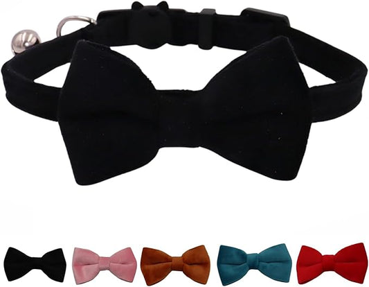 Cat Collar Breakaway with Bell and Removable Bow Tie Safety Buckle Velvet by WDPAWS