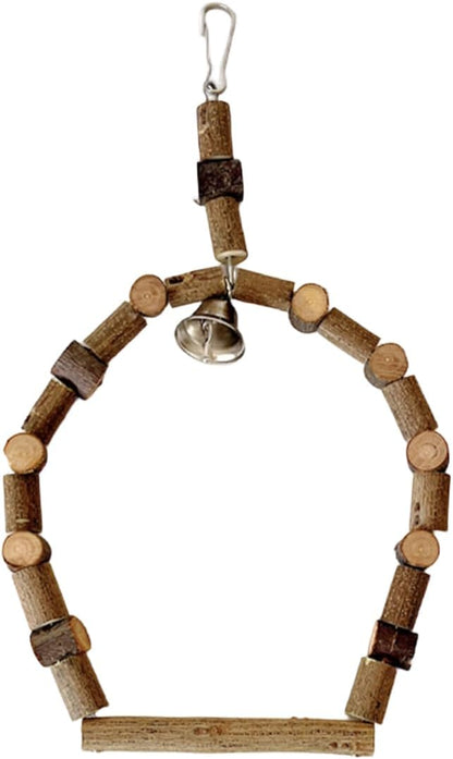 Wooden Bird Swing Perch with Bells Natural Safe Hanging Stand by Unknown