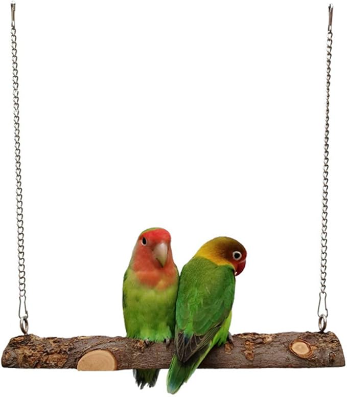 Pet Bird Swing, Parrot Cage Toys, Natural Wooden Swing Toys by Nynelly