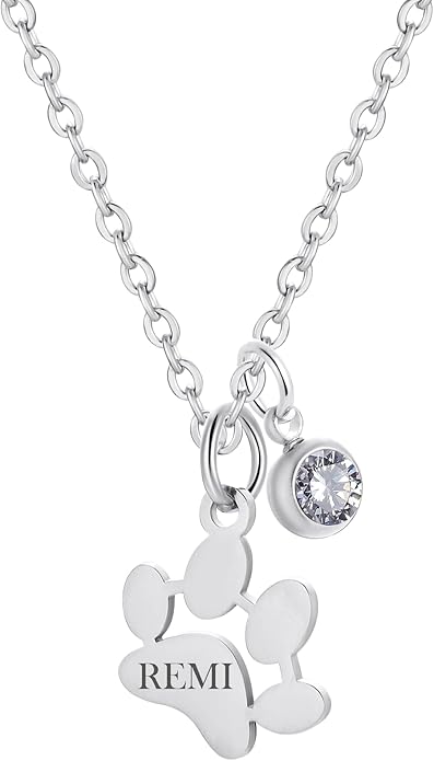 Birthstone necklace for women, Dainty gold necklace, Custom Engraved Paw Name - Image 4