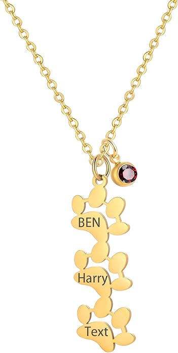 Birthstone necklace for women, Dainty gold necklace, Custom Engraved Paw Name by MeiceM