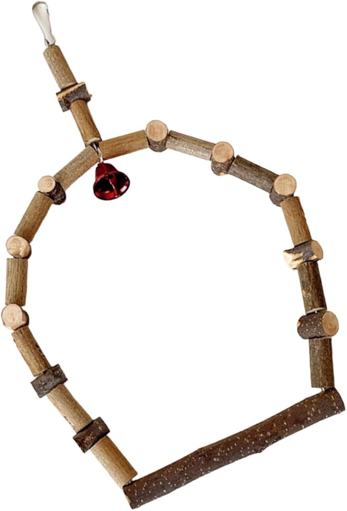 Wooden Bird Swing Perch with Bells Natural Safe Hanging Stand - Image 5