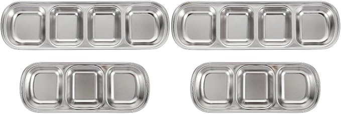 Ipetboom Compartment Pet Tray Food Bowls: 4pcs Stainless Steel Cat Bowl Divided by Unknown