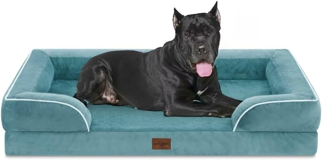 Comfort Expression XXL Waterproof Orthopedic Dog Bed for Extra Large Dogs, Orthopedic Foam Dog Sofa Bed with Washable Removable Cover & Non-Slip Bottom(XX-Large,Washed Blue)