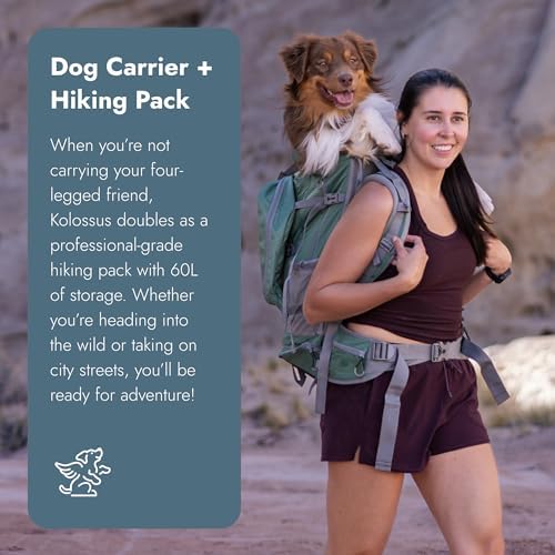 K9 Sport Sack Kolossus - X-Large, Black - The Big Dog Backpack - Ideal for Dogs 23-25” Long - Fully Adjustable Pet Carrier - Doubles as a Professional-Grade 60L Hiking Pack