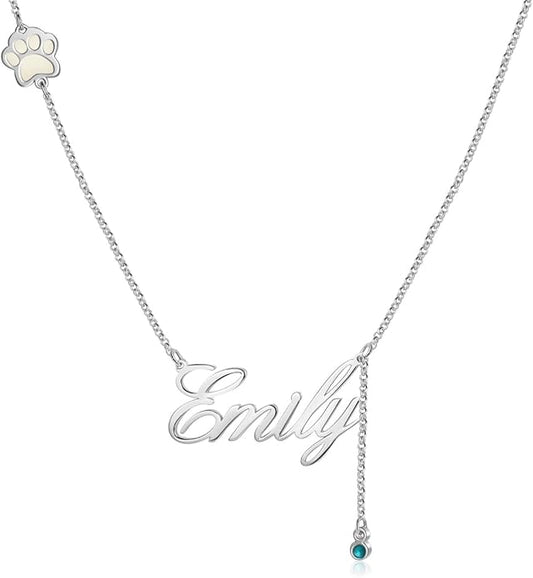 Personalized Cute Dog Cat Paw Name Necklace Forever Love Custom Heart Pendant by RESVIVI