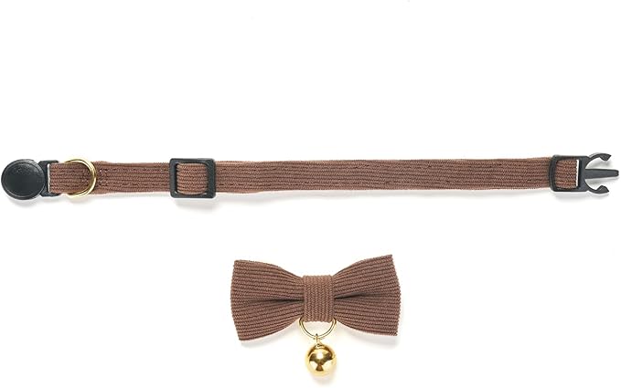Soft Corduroy Cat Collar with Bell and Bowtie, Safety Breakaway Clasp, - Image 4