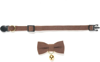 Soft Corduroy Cat Collar with Bell and Bowtie, Safety Breakaway Clasp, - Image 4