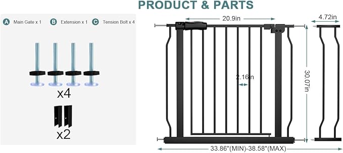 Extra Wide Baby Gate Tension Indoor Safety Gates Black Metal Large Pressure - Image 2