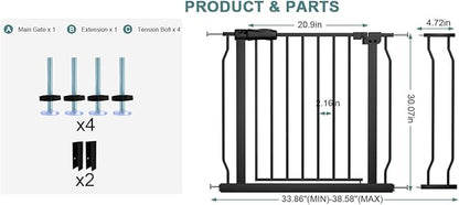Extra Wide Baby Gate Tension Indoor Safety Gates Black Metal Large Pressure - Image 2