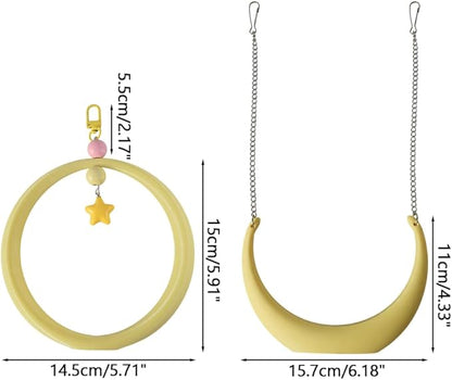 2PCS Bird Swing, Round & Half Moon Parrot Swing Perch - Image 4