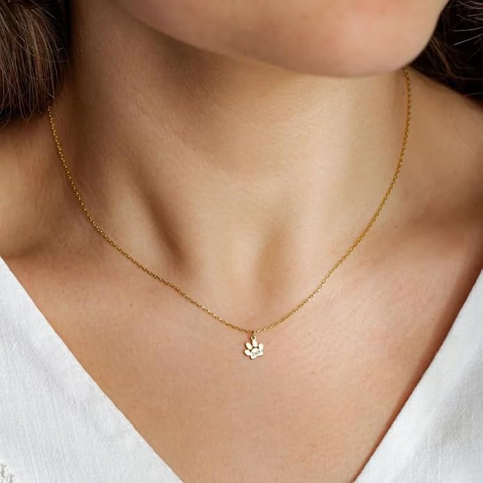 Birthstone necklace for women, Dainty gold necklace, Custom Engraved Paw Name - Image 2