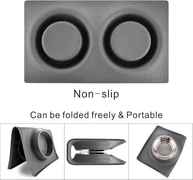 Dog Bowls with Mat and Pet Hair Removal Tool, Carpet Rake - Image 5
