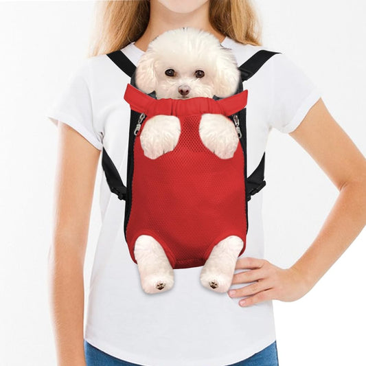 FEimaX Dog Carrier Backpack Pet Legs Out Front Cat Travel Bag, Adjustable Puppy Backpacks Carriers Hands-Free for Small Medium Dogs Cats Hiking Traveling Camping Daily Walking (Medium, Red)