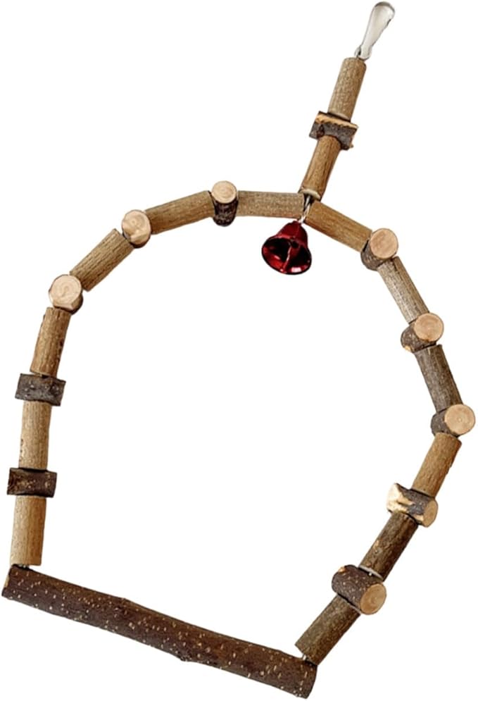 Wooden Bird Swing Perch with Bells Natural Safe Hanging Stand by Unknown