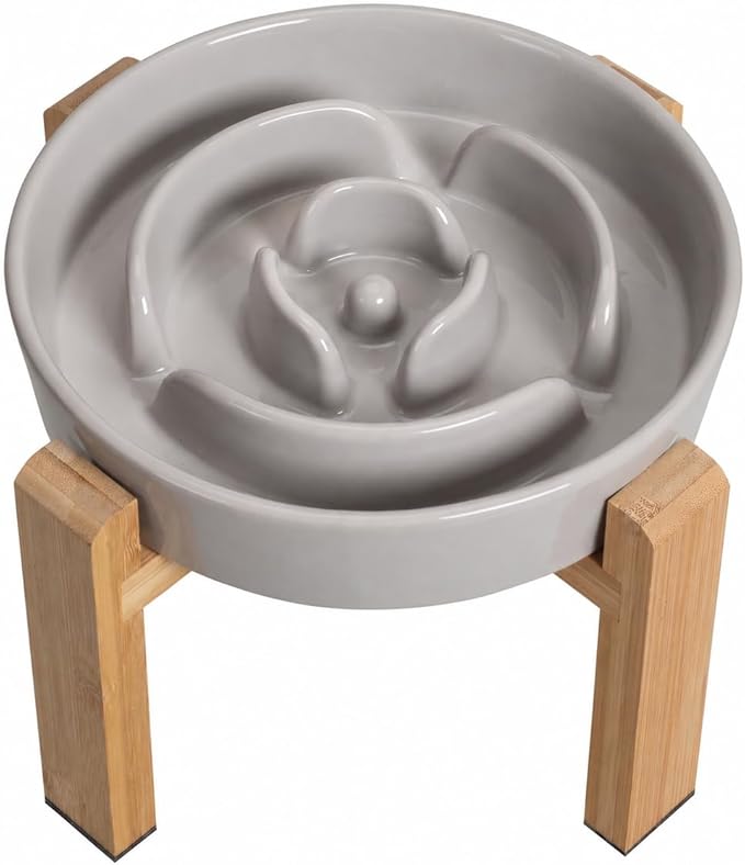 Elevated Slow Feeder Dog Bowl Large Breed, 8.8 Inch Ceramic Slow Eating Bowl by PTOBER