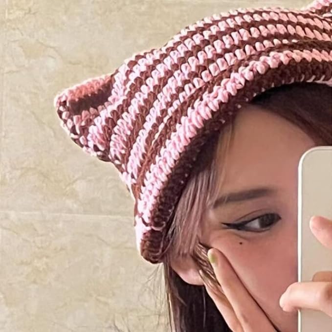 Crochet Hats for Women Cat Beanie Vintage Beanies Women Fox Hat Grunge - Image 3