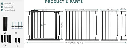 Extra Wide Baby Gate Tension Indoor Safety Gates Black Metal Large Pressure - Image 2