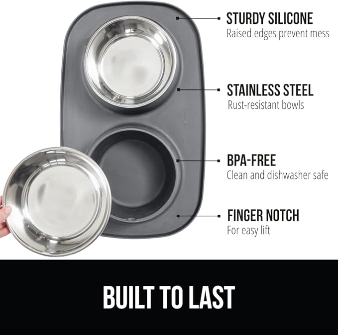 GORILLA GRIP Feeding Mat Bowl Set, 3 Cup 100% Waterproof BPA Free Silicone Base - Image 2