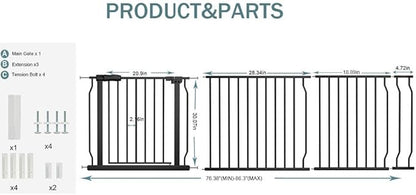 Extra Wide Baby Dog Gates for Doorways Tension Indoor Safety Gates Black Metal - Image 2