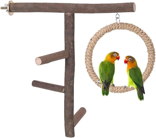 Bird Branch Perch Swing Toys, Natural Wood Parrot Cage Accessories by Unknown