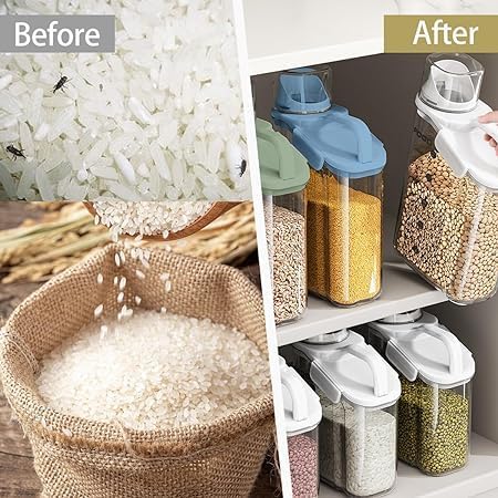 1 Piece Cereal Containers Storage, 2.8L/95oz Airtight Large Dry Food Storage Containers with Pouring Spout Measuring Cup for Snacks Grain Rice,BPA Free Dispenser Plastic Bin, 1PC