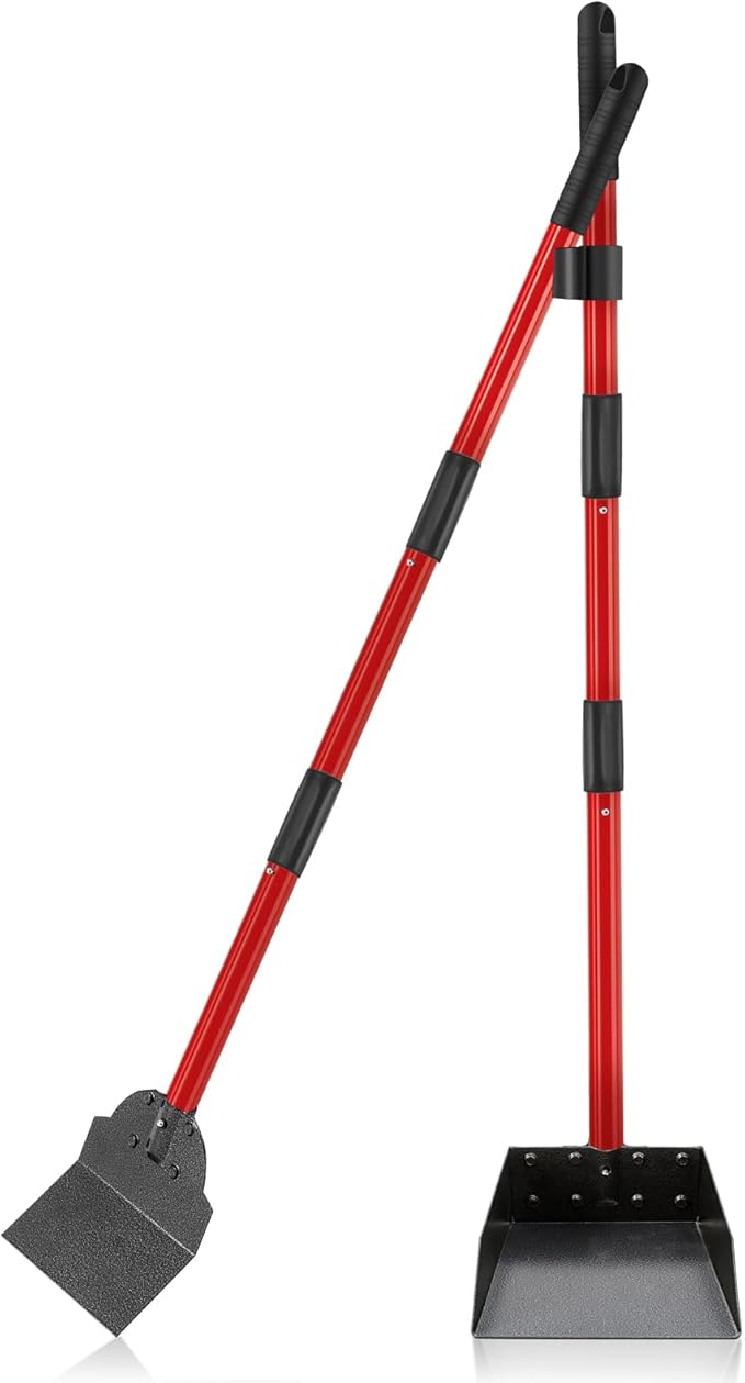 Pooper Scooper for Large Dogs, Adjustable Long Handle Metal Tray and Spade Poop by SnaglePaw