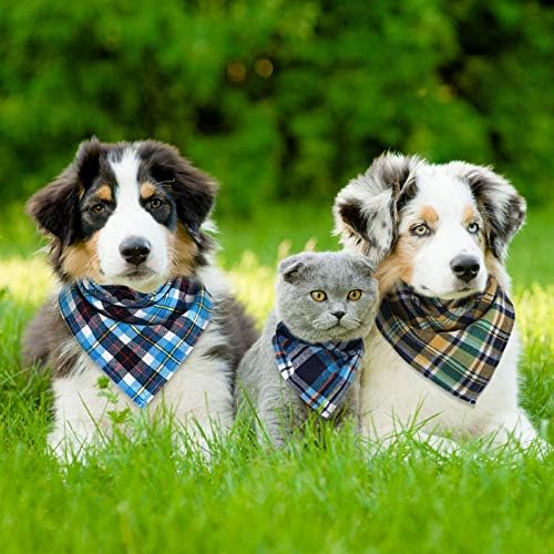 Honoson 6 Pieces Triangle Dog Bandana Dog Scarf Plaid Printing Adjustable Bibs - Image 2