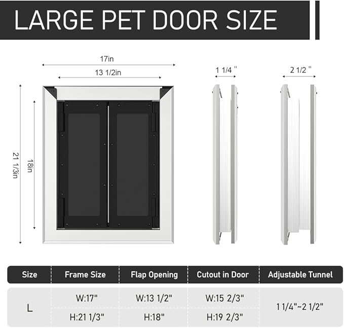 Aluminum French Large Dog Door, Strong Double Magnetic Flaps, - Image 2