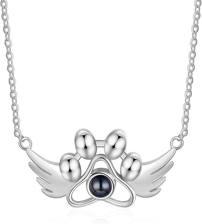 Personalized Cute Dog Cat Paw Name Necklace Forever Love Custom Heart Pendant by RESVIVI
