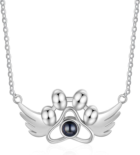 Personalized Cute Dog Cat Paw Name Necklace Forever Love Custom Heart Pendant by RESVIVI