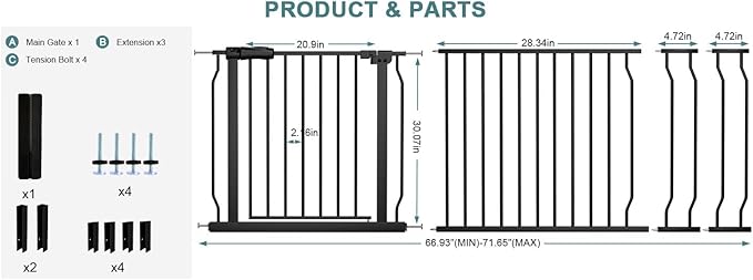 Extra Wide Baby Gate Tension Indoor Safety Gates Black Metal Large Pressure - Image 2