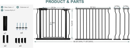 Extra Wide Baby Gate Tension Indoor Safety Gates Black Metal Large Pressure - Image 2